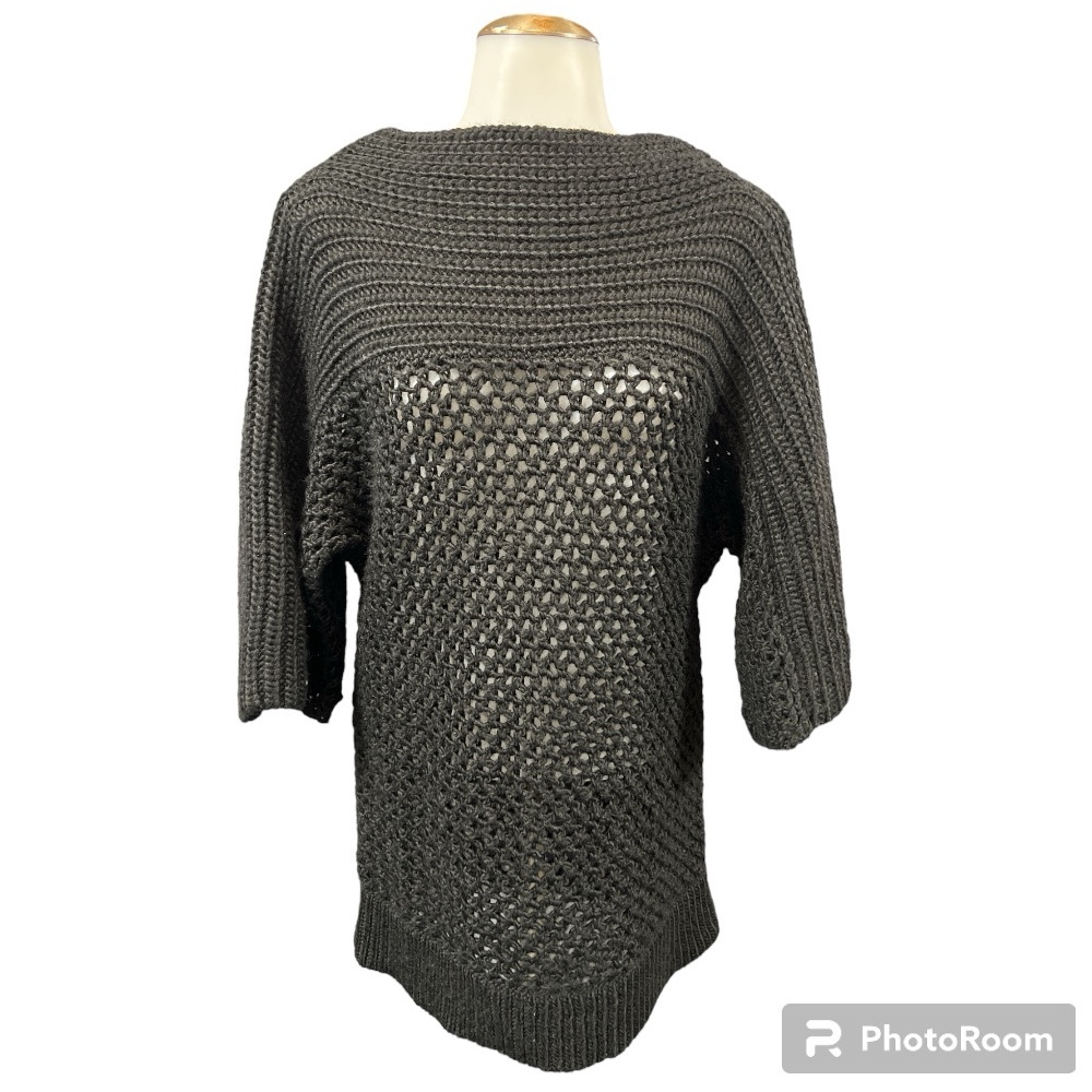 Trina Turk Women's Ripa Black Open Knit Wool Blend Boat Neck Coastal Sweater S